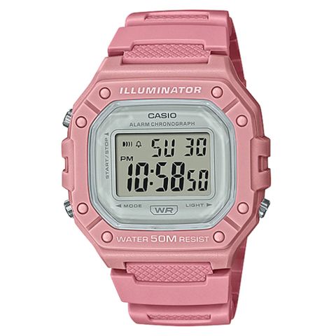 【CASIO 】大錶面清晰數位電子運動錶-2022新色上市-甜美粉(W-218HC-4A)