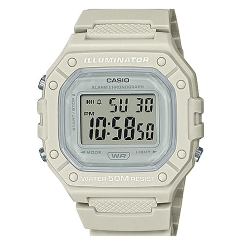 【CASIO 】大錶面清晰數位電子運動錶-2022新色上市-卡其灰(W-218HC-8A)
