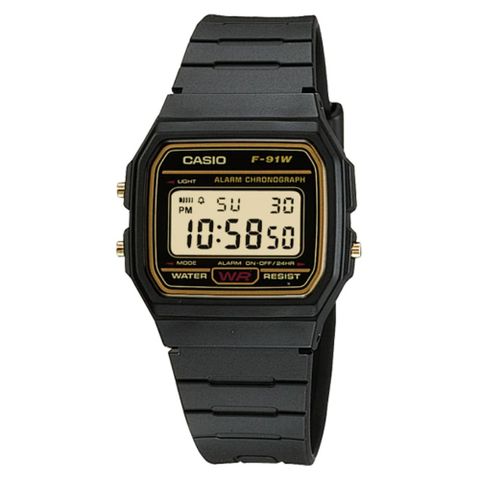 CASIO 卡西歐 經典運動電子錶-黃框 (F-91WG-9)