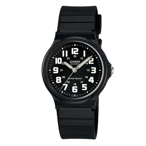 CASIO 新超輕巧經典圓形數字指針錶(黑面白字)(MQ-71-1B)