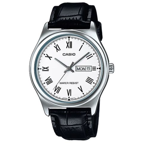 【CASIO】紳士星期日期顯示指針皮帶腕錶-白(MTP-V006L-7B)
