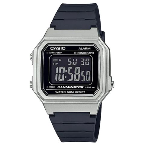 CASIO 卡西歐 方形金屬造型電子腕錶-銀框(W-217HM-7B)