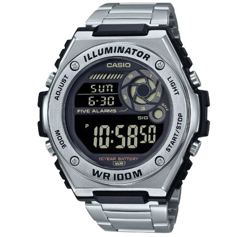 CASIO 卡西歐 未來工業風格不鏽鋼電子錶-全黑面版 (MWD-100HD-1B)