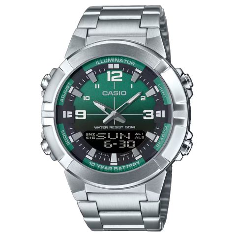 CASIO 卡西歐 十年電力數位雙顯鋼帶男錶 AMW-870DA-3A
