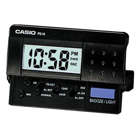 CASIO 卡西歐 輕巧隨身型數字電子鬧鐘-黑 (PQ-10-1)