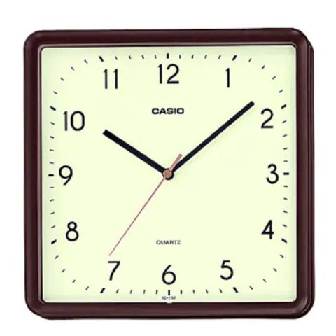 CASIO 經典復古流線型放指針方形掛鐘-咖啡框X白面 IQ-152-5