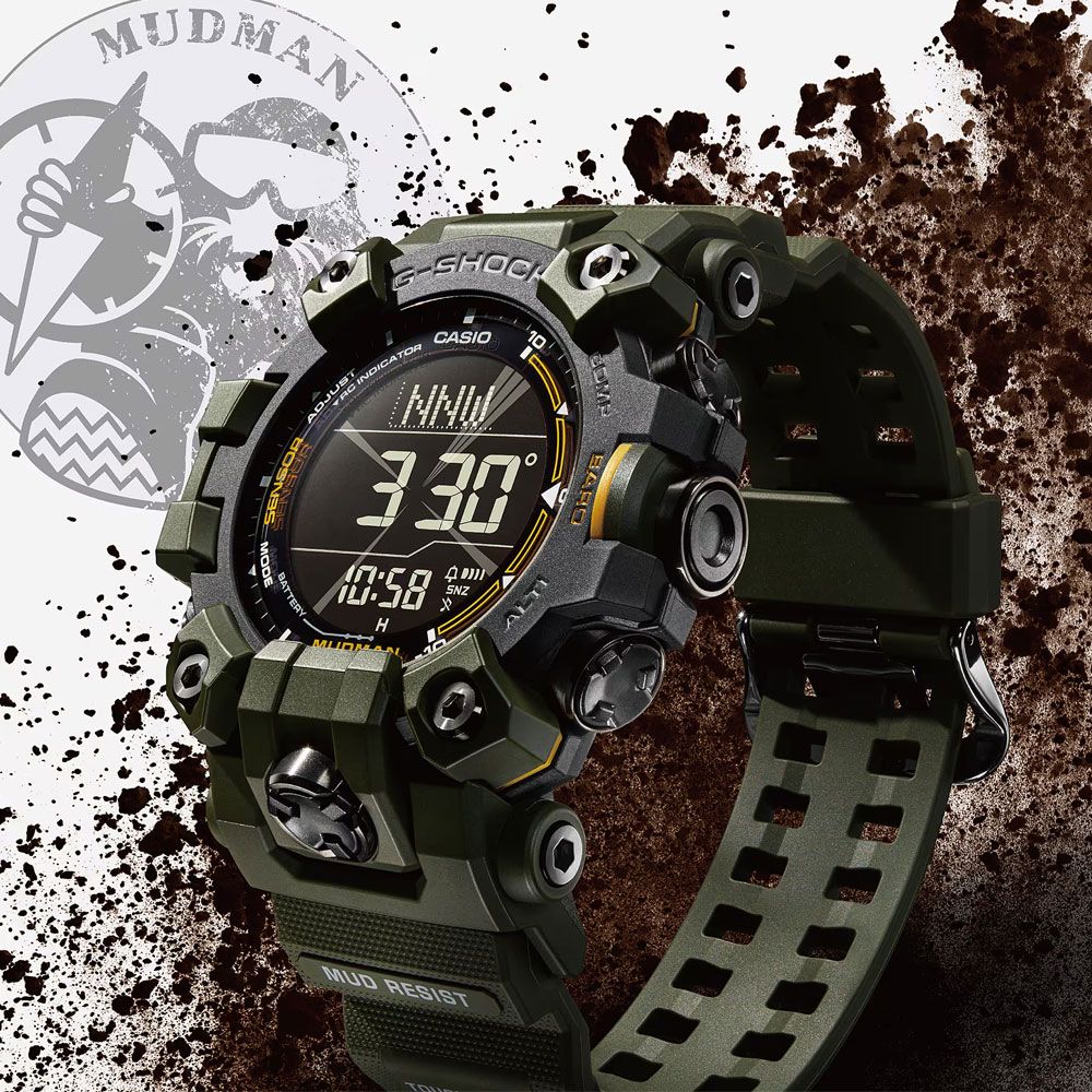 CASIO 卡西歐G-SHOCK MUDMAN 太陽能電波防泥三重感應器功能錶-綠色(GW