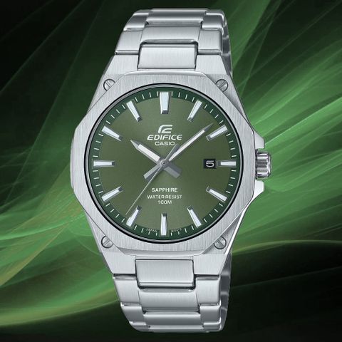 CASIO 卡西歐 EDIFICE 輕薄錶殼系列 水晶玻璃八角形潮男腕錶-綠 EFR-S108D-3AV 防水100米