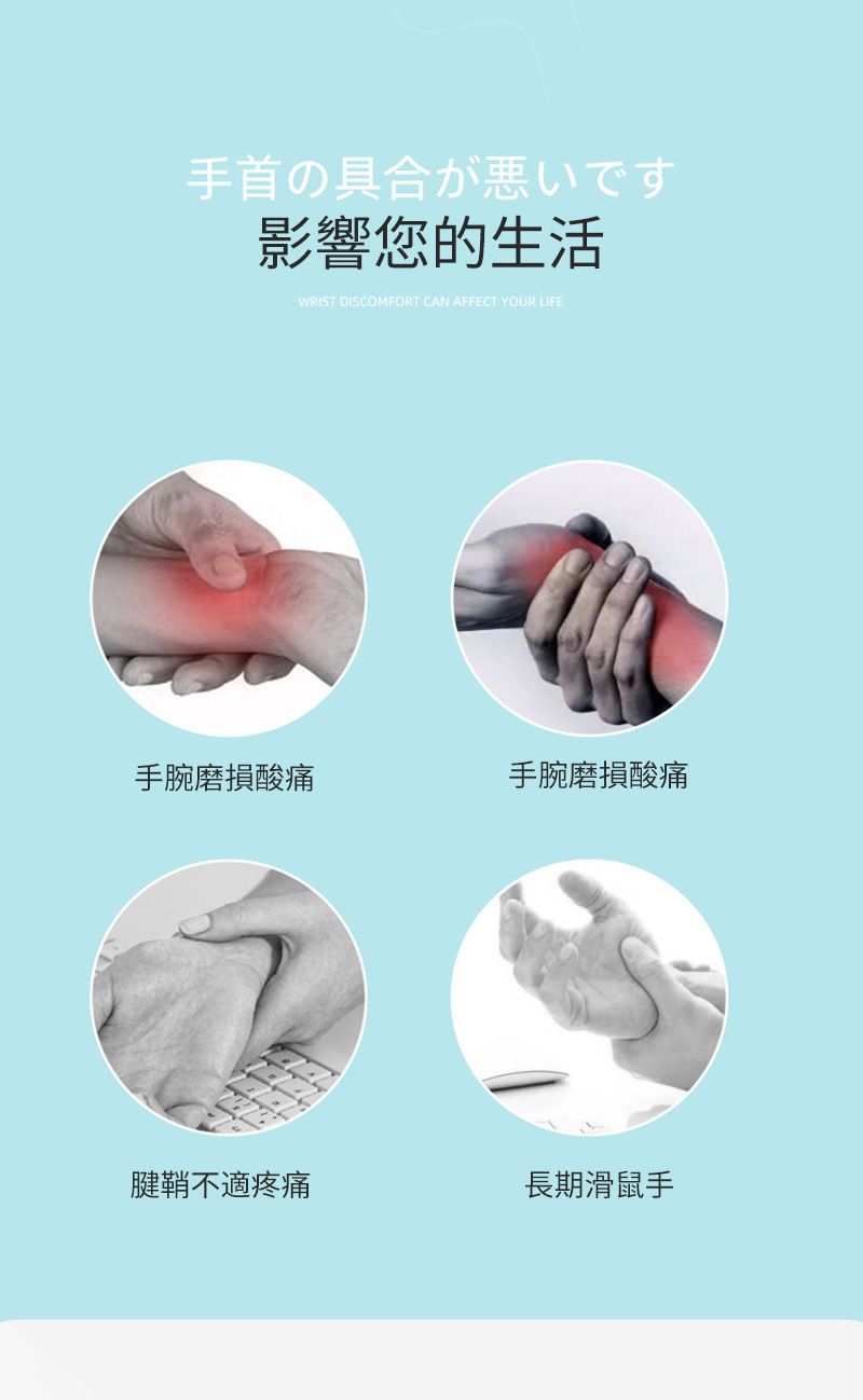 手首の具合が悪いです影響您的生活WRIST DISCOMFORT CAN AFFECT YOUR LIFE手腕磨損酸痛手腕磨損酸痛腱鞘不適疼痛長期滑鼠手