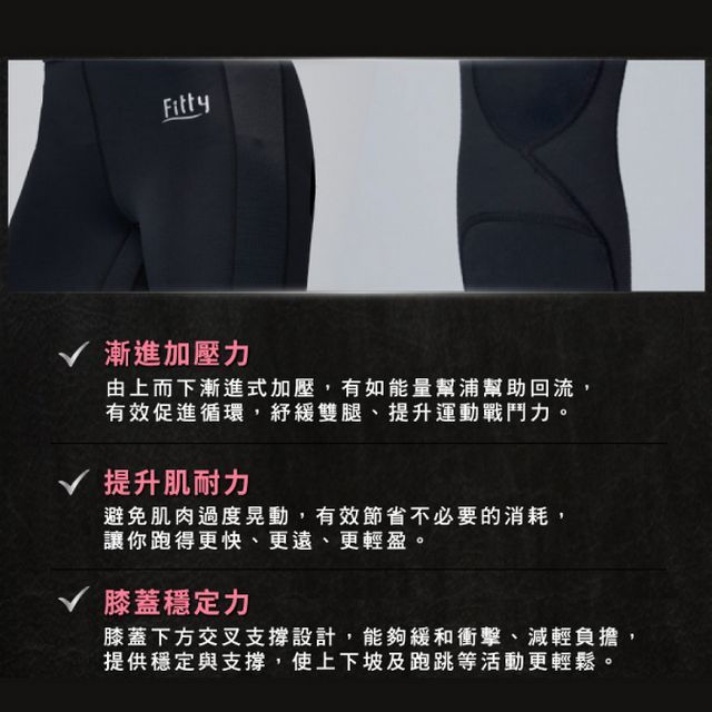 iFit 愛瘦身 Fitty 運動護膝壓力褲 經典全黑 (尺寸可選)