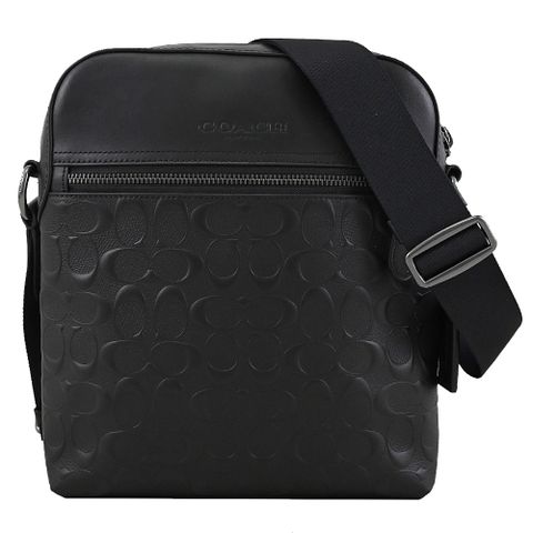 COACH 4009 經典浮雕壓紋LOGO皮革肩/斜背包.黑