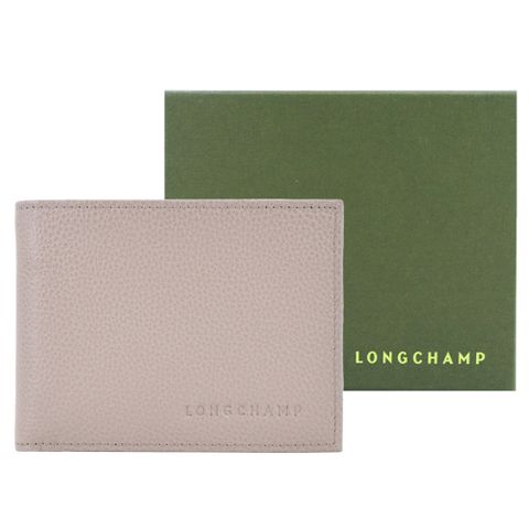 LONGCHAMP LE FOULONNÉ系列牛皮雙折零錢袋多卡短夾(斑鳩灰)