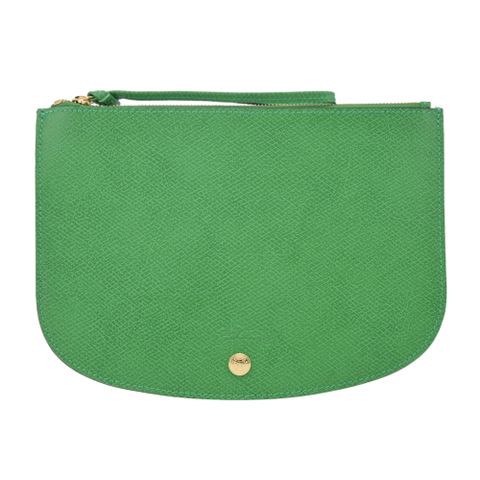 LONGCHAMP ÉPURE系列牛皮壓印半月型手拿包(草綠)