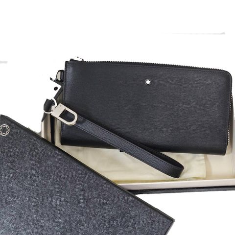 MONTBLANC 萬寶龍 4810 系列12 卡水波紋牛皮拉鍊長夾(附可拆式腕帶/贈原廠紙盒紙袋)