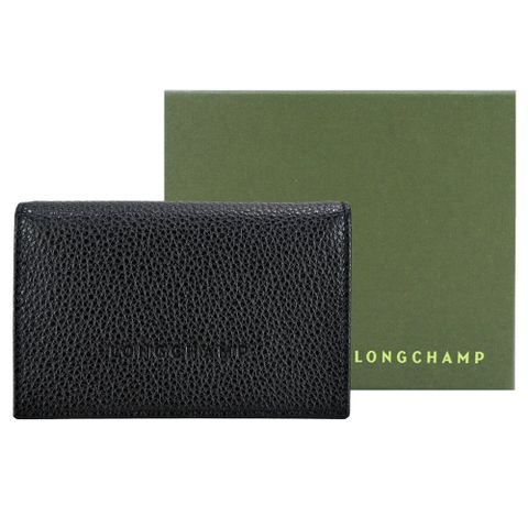 LONGCHAMP LE FOULONN?系列牛皮卡片夾(黑)