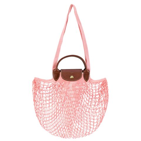 Longchamp LE PLIAGE FILET系列網狀棉質手提/肩背兩用包(腮紅橘)