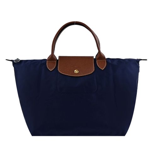 LONGCHAMP LE PLIAGE系列短把再生尼龍摺疊水餃包(中/海軍藍)