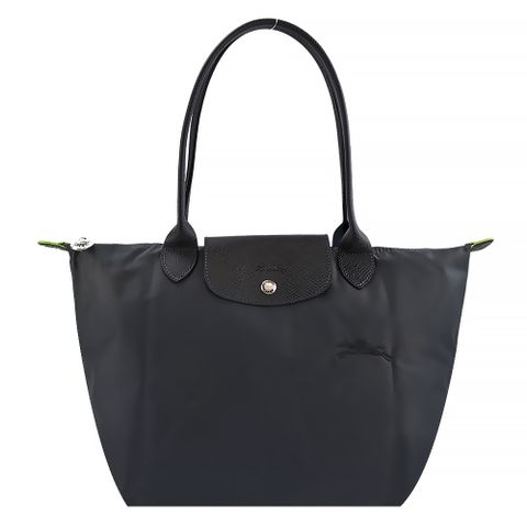 Longchamp LE PLIAGE GREEN系列刺繡長把再生尼龍摺疊水餃包(小/石墨灰)