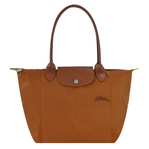 Longchamp LE PLIAGE GREEN系列刺繡長把再生尼龍摺疊水餃包(小/白蘭地酒)