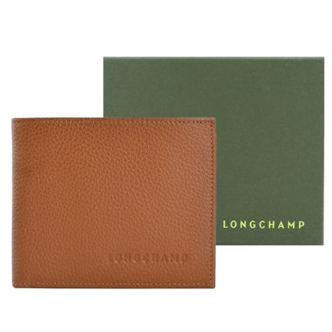 LONGCHAMP LE FOULONN? 系列牛皮雙折短夾(紅褐)