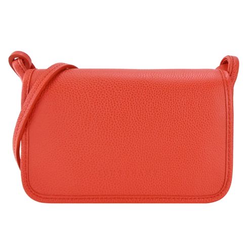 LONGCHAMP LE FOULONN?系列牛皮翻蓋夾式斜背包(柳橙)