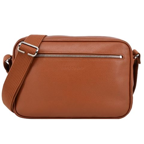 LONGCHAMP LE FOULONN?系列牛皮方形相機斜背包(中/紅褐)