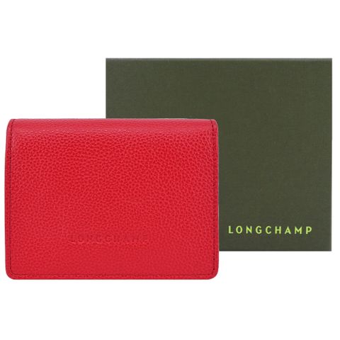 LONGCHAMP LE FOULONN?系列牛皮簡約三折壓釦短夾(愛心紅)