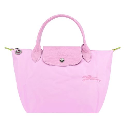 Longchamp LE PLIAGE GREEN系列刺繡短把再生尼龍摺疊水餃包(小/粉紅)