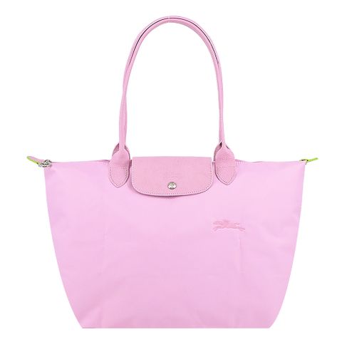 LONGCHAMP LE PLIAGE GREEN系列刺繡長把再生尼龍摺疊水餃包(大/粉紅)