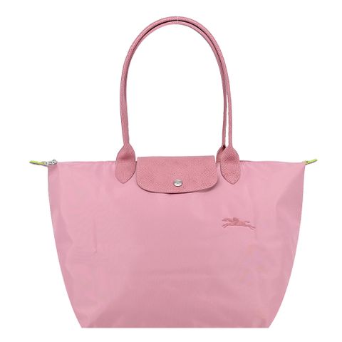 Longchamp LE PLIAGE GREEN系列刺繡長把再生尼龍摺疊水餃包(大/花瓣粉)