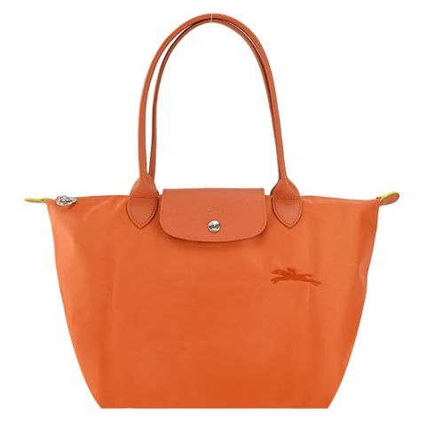 Longchamp LE PLIAGE GREEN系列刺繡長把再生尼龍摺疊水餃包(小/胡蘿蔔橘)