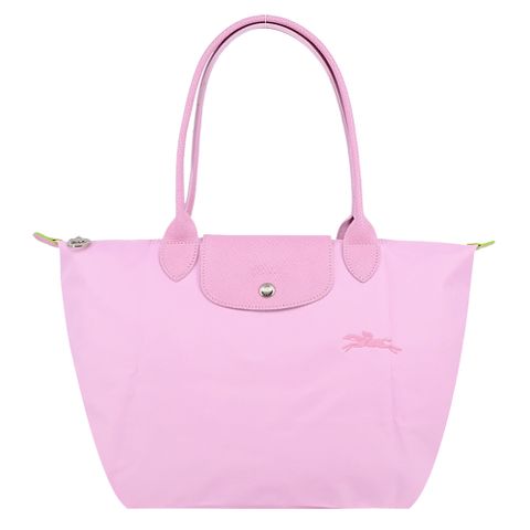 LONGCHAMP LE PLIAGE GREEN系列刺繡長把再生尼龍摺疊水餃包(小粉紅)