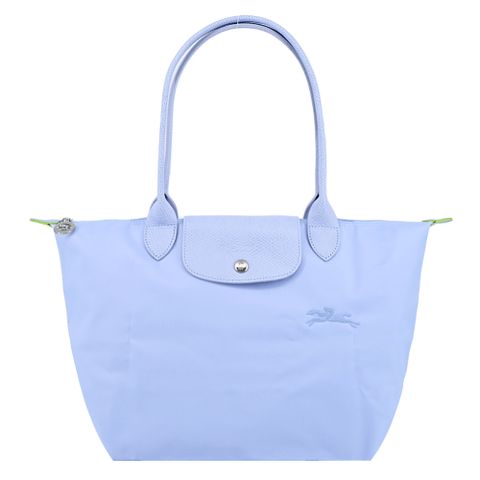 Longchamp LE PLIAGE GREEN系列刺繡長把再生尼龍摺疊水餃包(小/天澄)