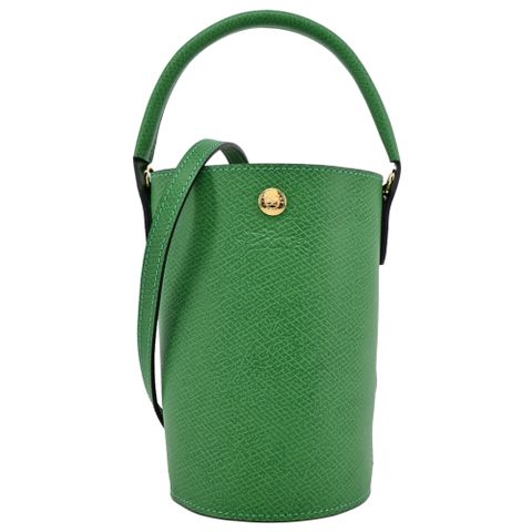 LONGCHAMP ?PURE系列牛皮壓印手提/斜背水桶包(迷你/草綠)