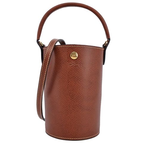 LONGCHAMP ?PURE系列牛皮壓印手提/斜背水桶包(迷你/棕)