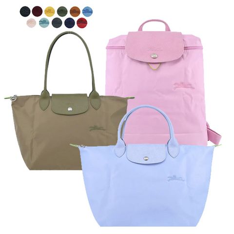 LONGCHAMP LE PLIAGE GREEN系列刺繡再生尼龍中型摺疊肩背包/手提包/後背包(多款選)