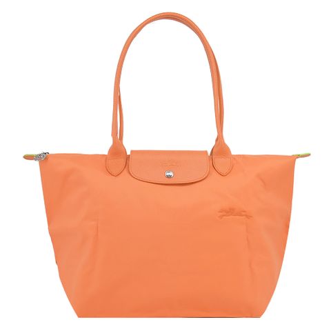 Longchamp LE PLIAGE GREEN系列刺繡長把再生尼龍摺疊水餃包(大/橙)