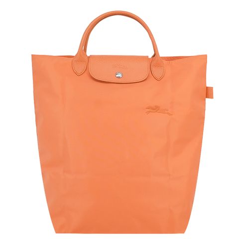 Longchamp LE PLIAGE GREEN系列刺繡短把再生尼龍手提包(中/橙)