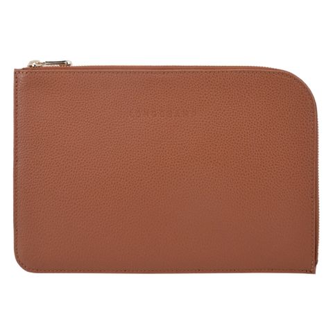 LONGCHAMP LE FOULONNÉ系列牛皮手拿包(焦糖)