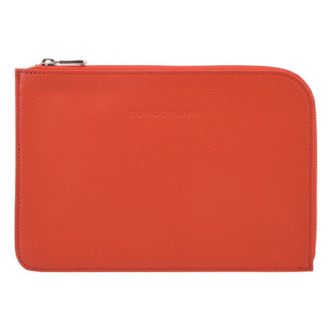 LONGCHAMP LE FOULONNÉ系列牛皮手拿包(紅椒)