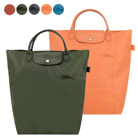 Longchamp LE PLIAGE GREEN系列刺繡短把再生尼龍手提包(中/多色選)