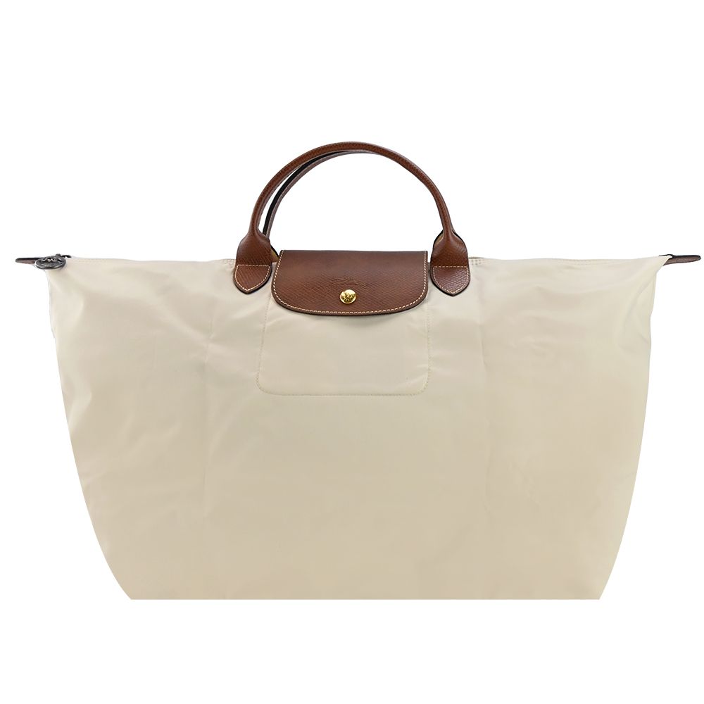 Longchamp LE PLIAGE系列短把再生尼龍摺疊水餃旅行袋(大/奶杏)