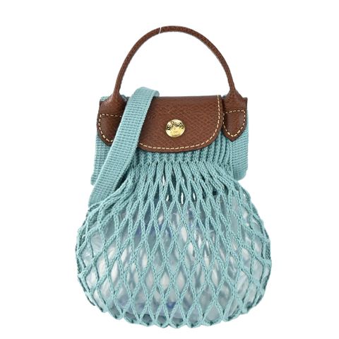 LONGCHAMP LE PLIAGE FILET系列網狀棉質手提/斜背兩用包(迷你/潟湖藍)
