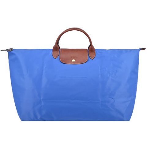 LONGCHAMP LE PLIAGE系列短把再生尼龍摺疊水餃旅行袋(中/鈷藍)