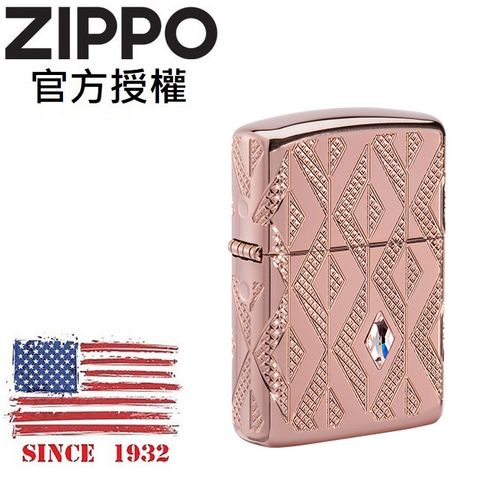 Zippo 【官方授權店】玫瑰金幾何菱形水晶(加厚版)防風打火機