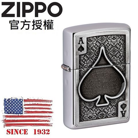 Zippo 【官方授權店】 Ace Of Spades Emblem 黑桃王牌立體徽章防風打火機