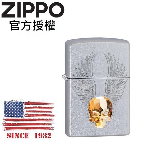 Zippo 【官方授權店】Gold Skull Design 金色水晶骷髏防風打火機