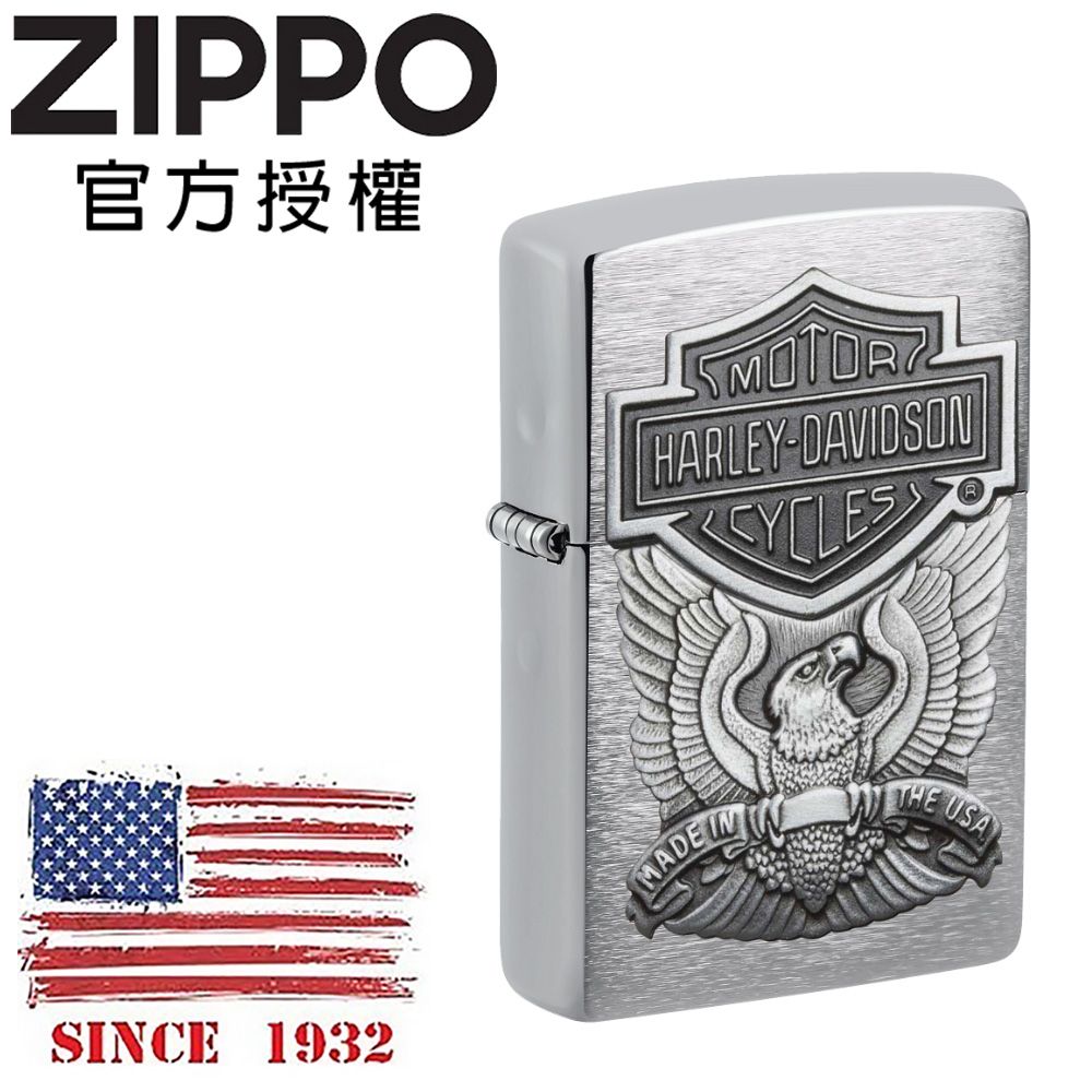 Zippo 【官方授權店】Harley-Davidson 哈雷飛鷹徽章防風打火機