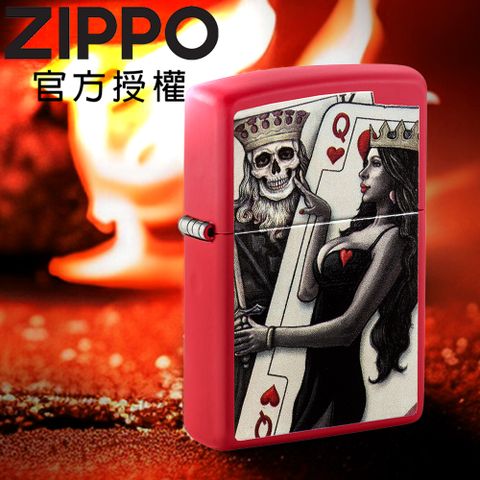 Zippo 【官方旗艦店】Skull King Queen Beauty 骷髏之王與紅心皇后防風打火機