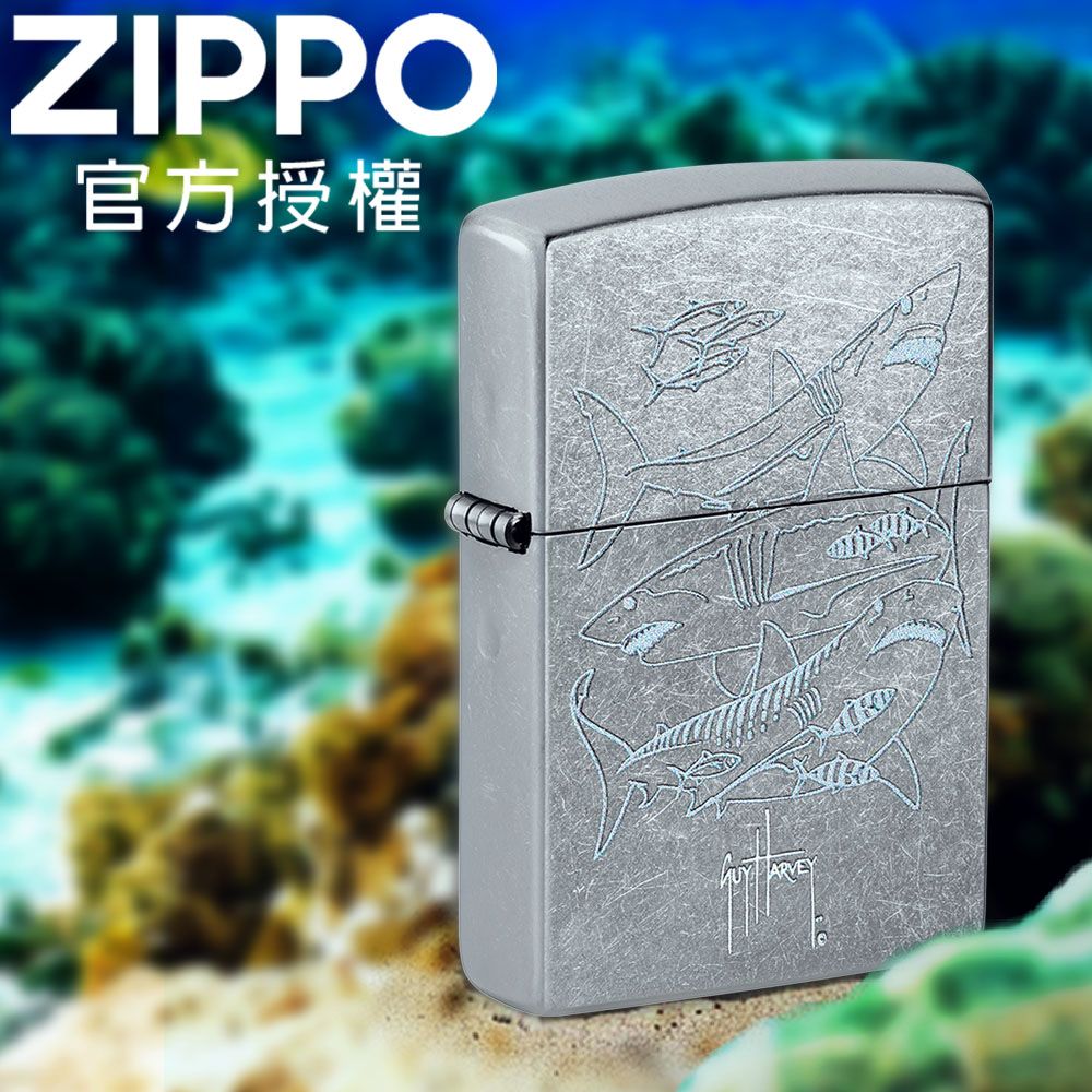 Zippo 【官方授權店】Guy Harvey shark swarm 鯊魚拼貼畫(Guy Harvey)設計防風打火機